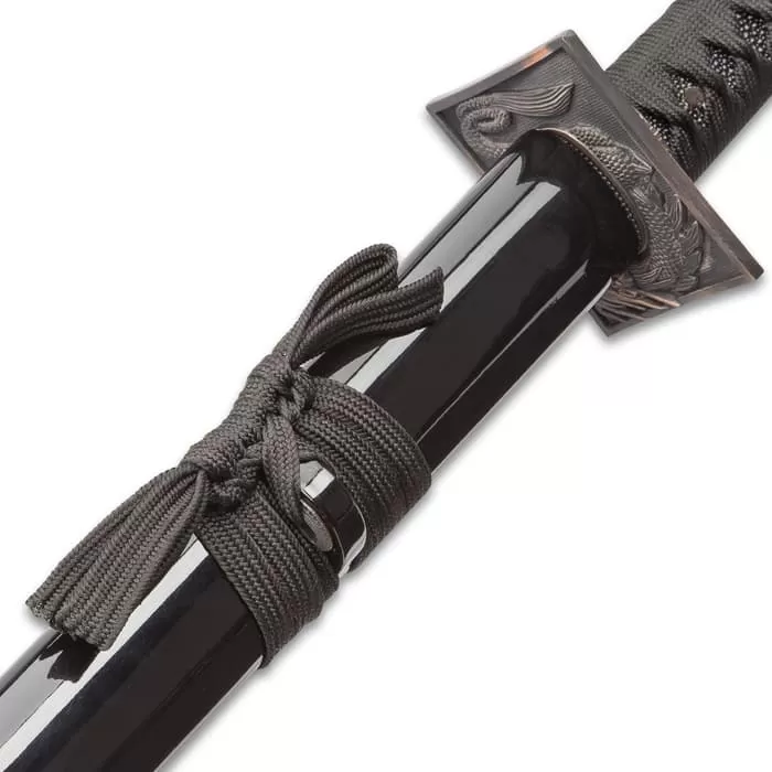Shinwa Abyss Handmade Katana / Samurai Sword - Double-Edged; Hand Forged Black Damascus Steel - Razor Sharp, Full Tang - Fully Functional, Battle Ready, Ninja Sleek - Dragon Tsuba - Image 6