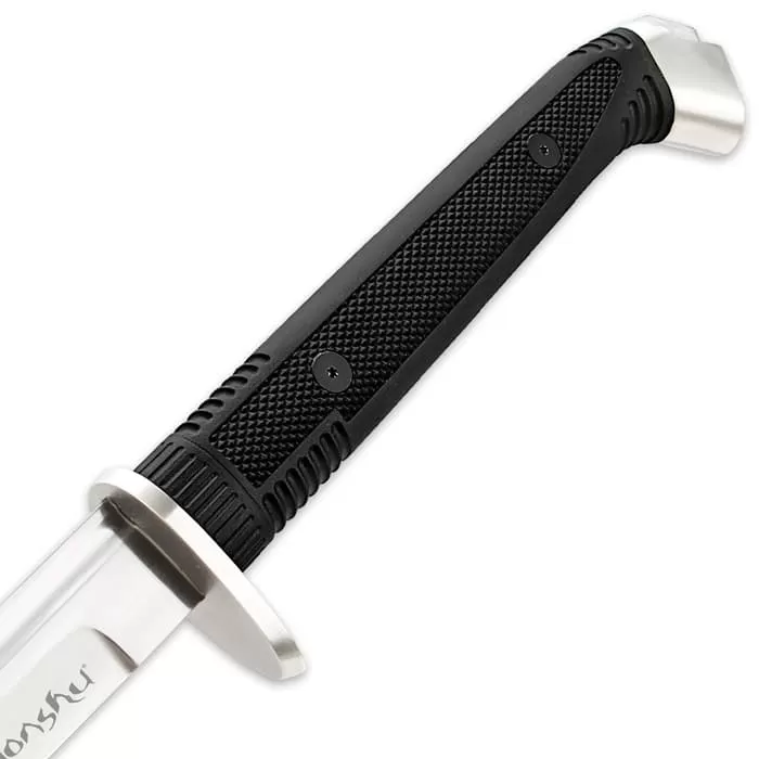 Honshu Boshin Wakizashi - Modern Tactical Samurai / Ninja Sword - Hand Forged 1060 Carbon Steel - Full Tang, Fully Functional, Battle Ready - Black TPR, Steel Guard And Pommel, Lanyard Hole - Scabbard - Image 6