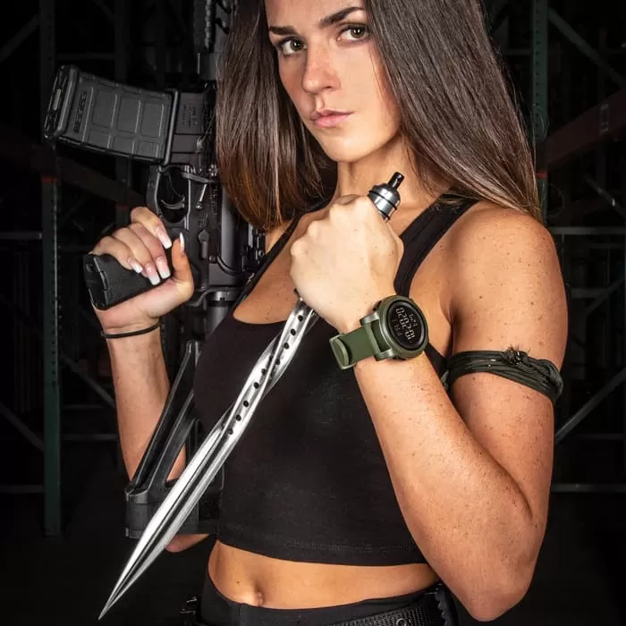 Grey Titanium Spiral Dagger With Sheath - Stainless Steel Construction, Quad-Edged Blade, Hidden Compartment - Length 16 1/2β - Image 7