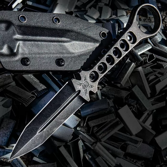 M48 Tanker Combat Dagger And Sheath - 3Cr13 Stainless Steel Construction, Stonewashed Finish, Open-Ring Pommel - Image 7