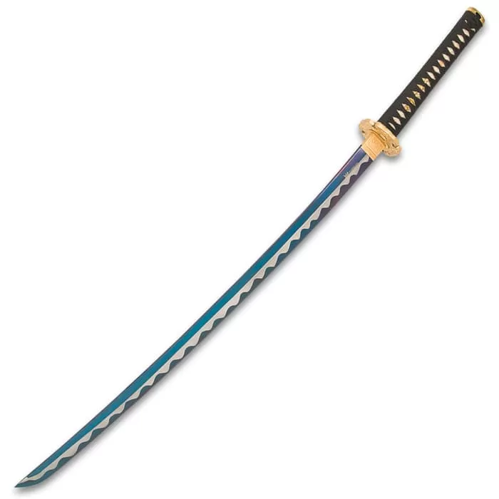 Shinwa Golden Hibiscus Katana With Scabbard - 1060 Carbon Steel Blade, Genuine Ray Skin, Brass Habaki, Brass Handguard - Length 41β - Image 7