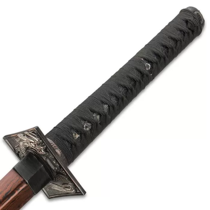 Shinwa Abyss Handmade Katana / Samurai Sword - Double-Edged; Hand Forged Black Damascus Steel - Razor Sharp, Full Tang - Fully Functional, Battle Ready, Ninja Sleek - Dragon Tsuba - Image 7